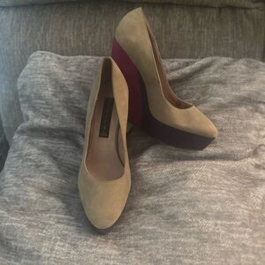Nordstrom Tan and Purple Wedge Heels
